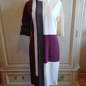 FENDI Burgundy/Ivory/Grey Silk Midi Dress Size 40